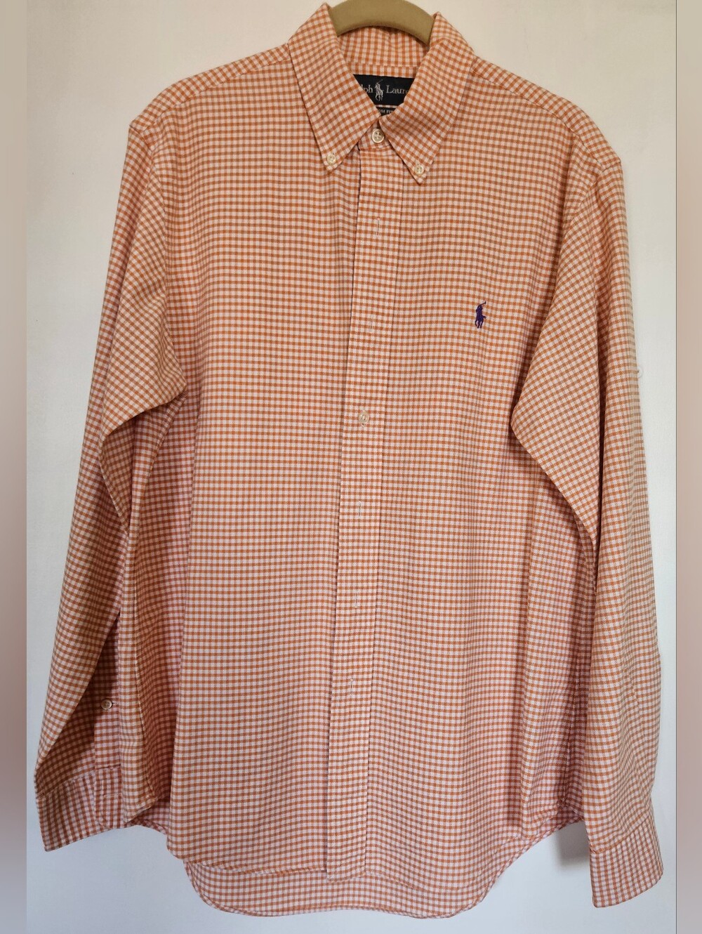 Ralph Lauren Orange White Gingham Button-Down Long Sleeves Shirt